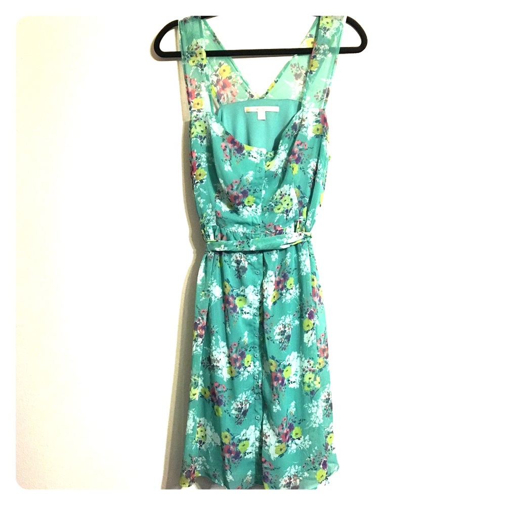 Teal and floral dress